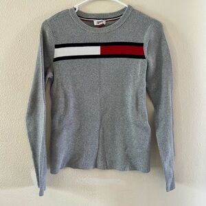 Tommy Hilfiger sweater long sleeve grey with red white & blue stripes